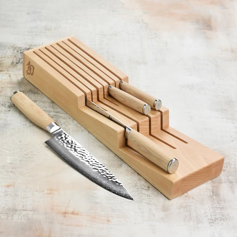 Premier Blonde 5 Pc In-Drawer Set: Paring 4", Utility 6.5", Chef's 8", Bread 9"and 7-Slot In-Drawer Tray.