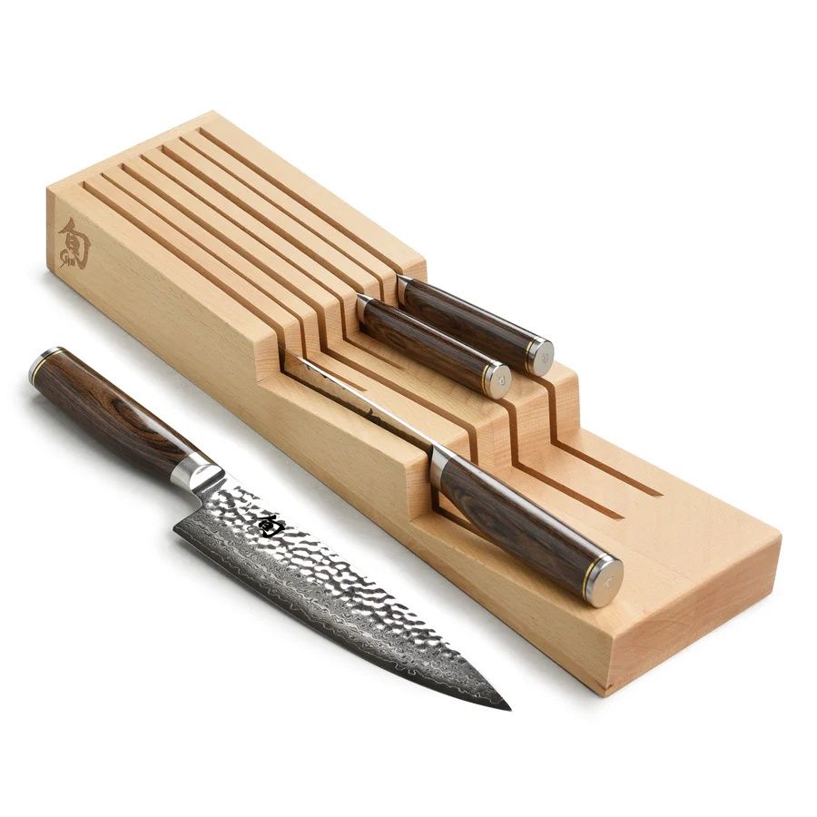 Premier 5 Pc In-Drawer Set: Paring 4", Utility 6.5", Chef's 8", Bread 9"and 7-Slot In-Drawer Tray.