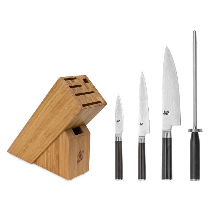 Dual Core 5pc Block Set: Paring 4",Chef's 8", Master Utility 6.5", Combination Honing Steel (SS0790), 8-Slot Kickstand Knife Block (DM0838)