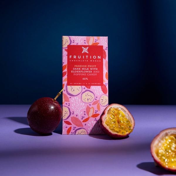 Fruition Passion Fruit Dark Milk w/ Elderflower and Popping Candy, 2.1 oz | A Priori