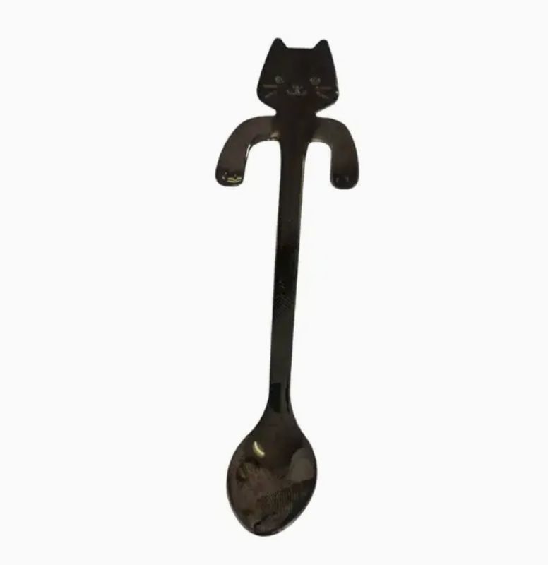 Cat Hanging 4.5"L Tea Spoon Black