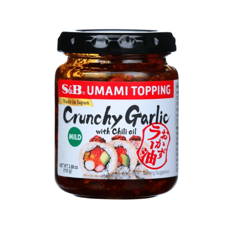 Umami Topping Crunchy Garlic with Chili Oil,Mild Flavor,3.88 oz (For Chicken,Sushi,Pasta,Salad,Noodles,Tofu)