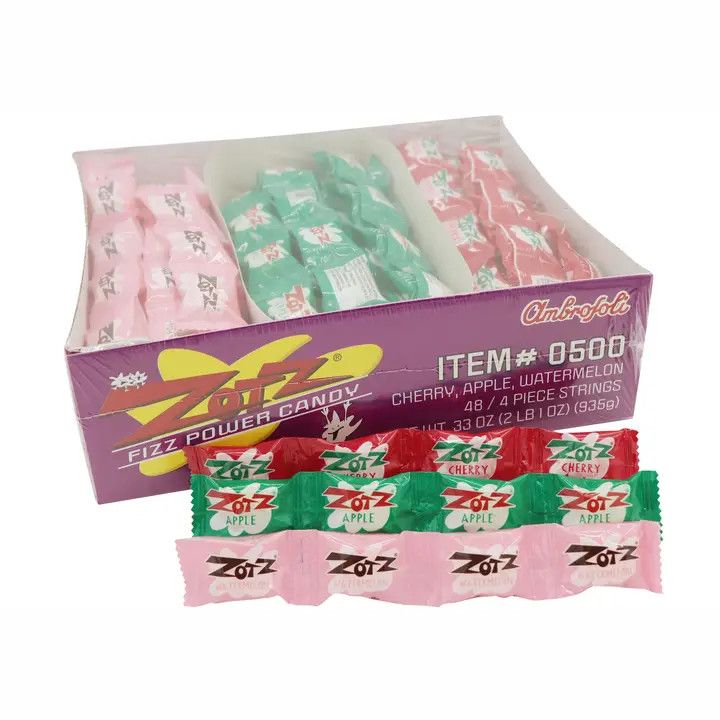 Zotz Fizzing Candy Strings, Cherry/Apple/Watermelon