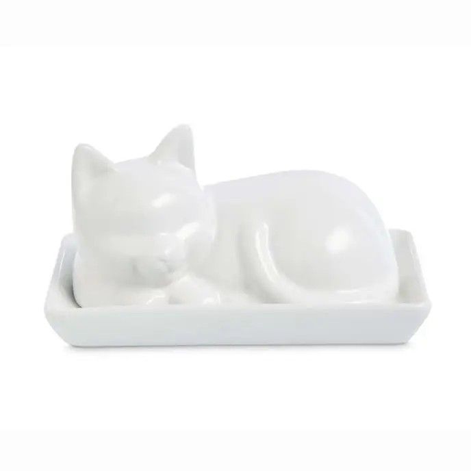 Porcelain Cat Butter Dish with Lid