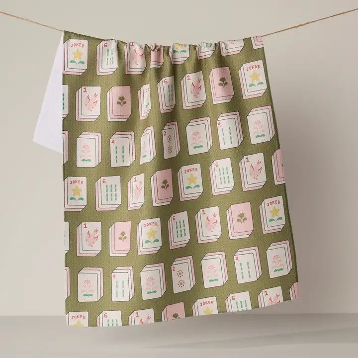 Flower Tiles Tea Towel - Mahjong