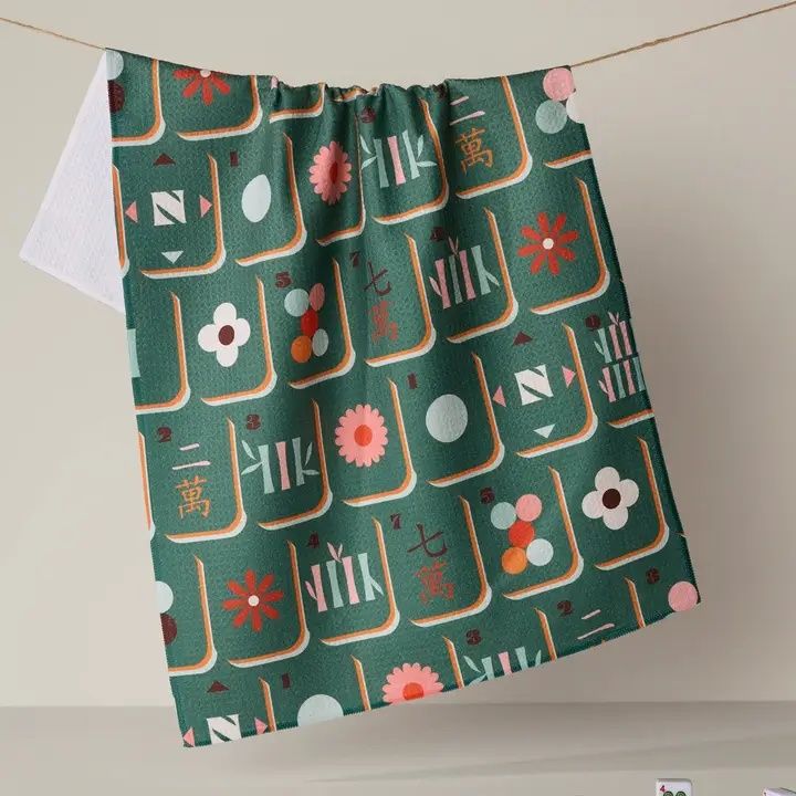 Moss Tile Toss Tea Towel - Mahjong