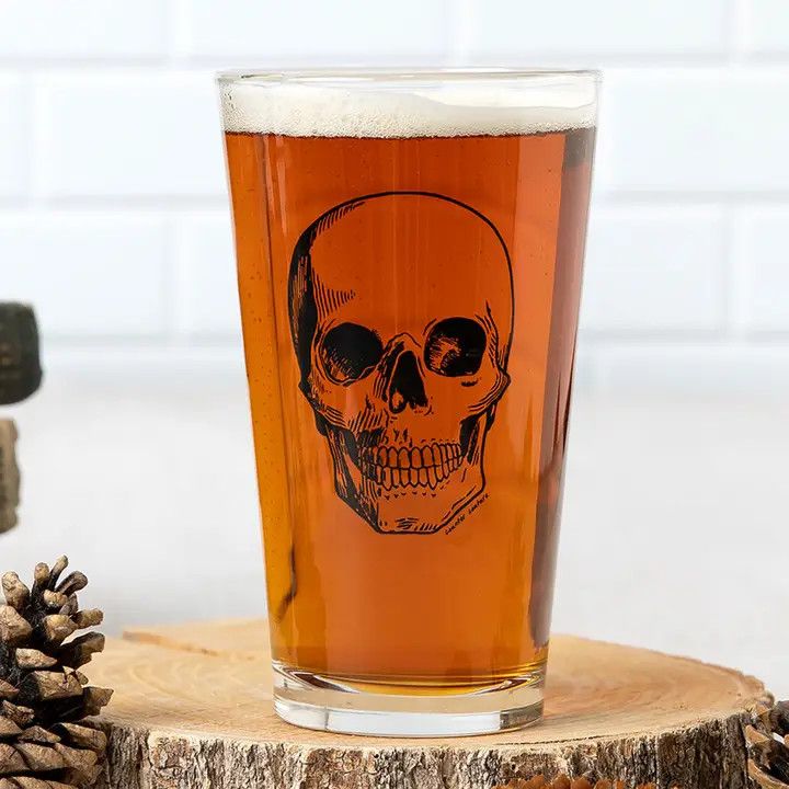 Skull Pint Glass - 16oz Beer Glass - Made in the US