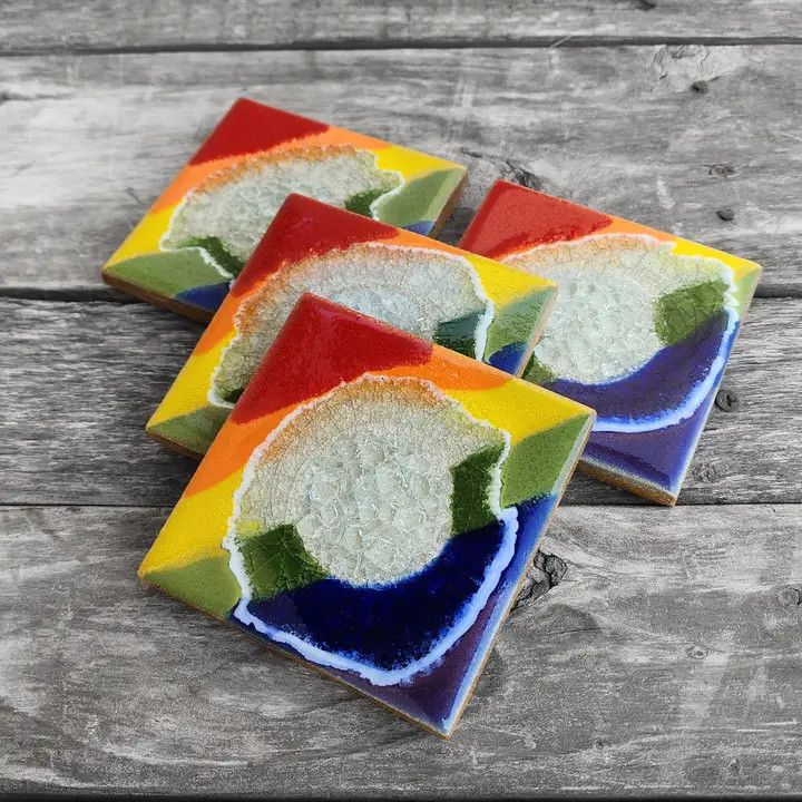 Fused Glass Coaster - Rainbow - Individual Coaster, Pride