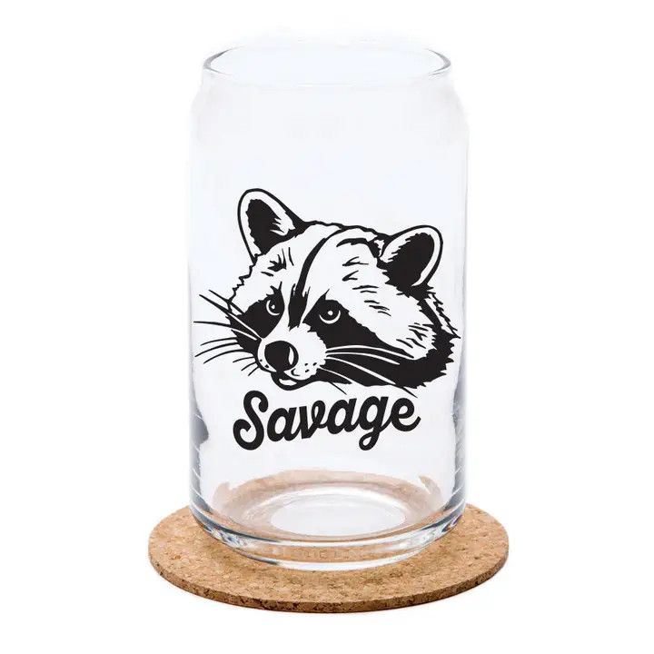 Raccoon Beer Can Glass - 16 oz Black Print