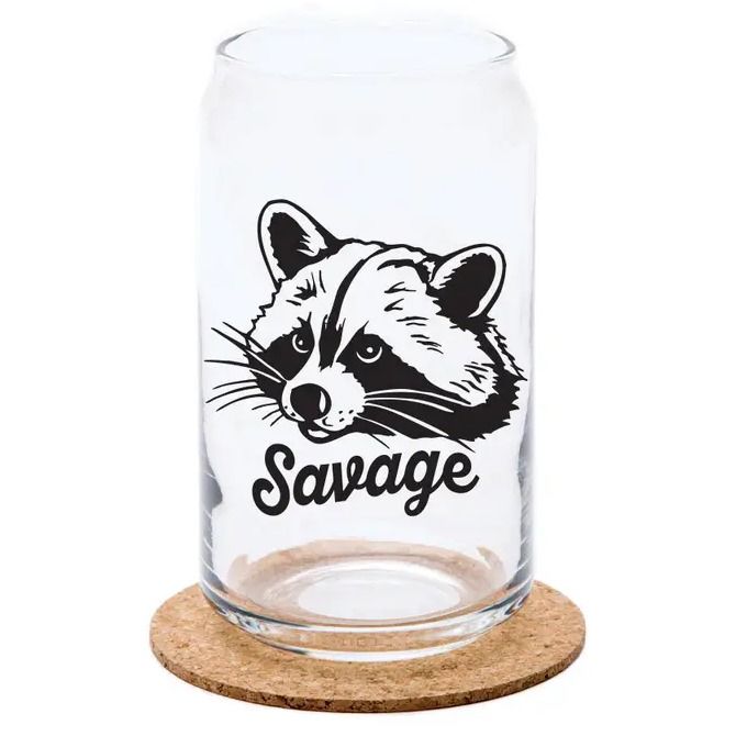 Raccoon Beer Can Glass - 16 oz Black Print