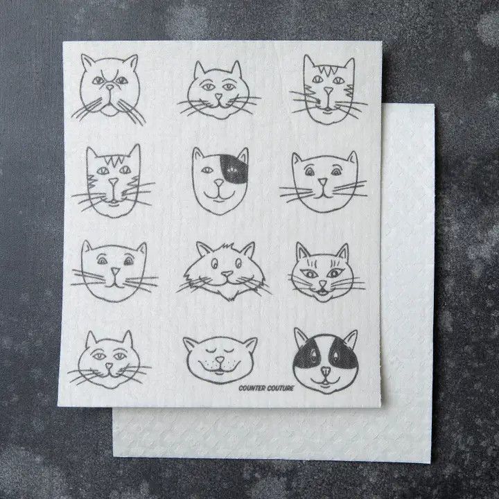 Swedish Dishcloth, Cat Faces — Eco-Friendly Cat Kitchen