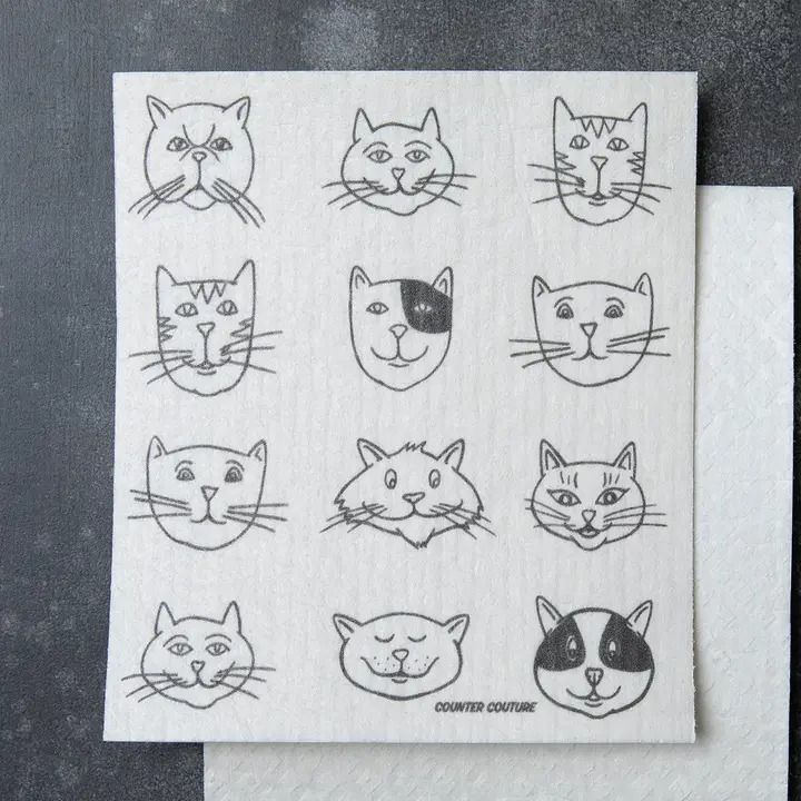 Swedish Dishcloth, Cat Faces — Eco-Friendly Cat Kitchen