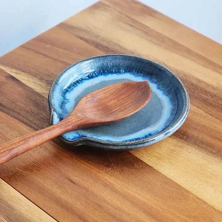 Spoon Rest - Handmade Stoneware - Rain Garden