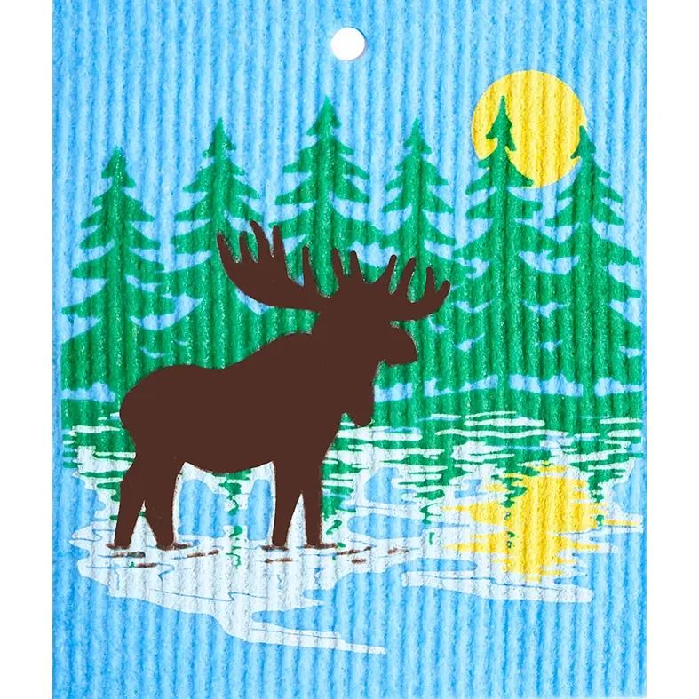 Moose and Moon Swedish Wash Towel by Harry W. Smith
