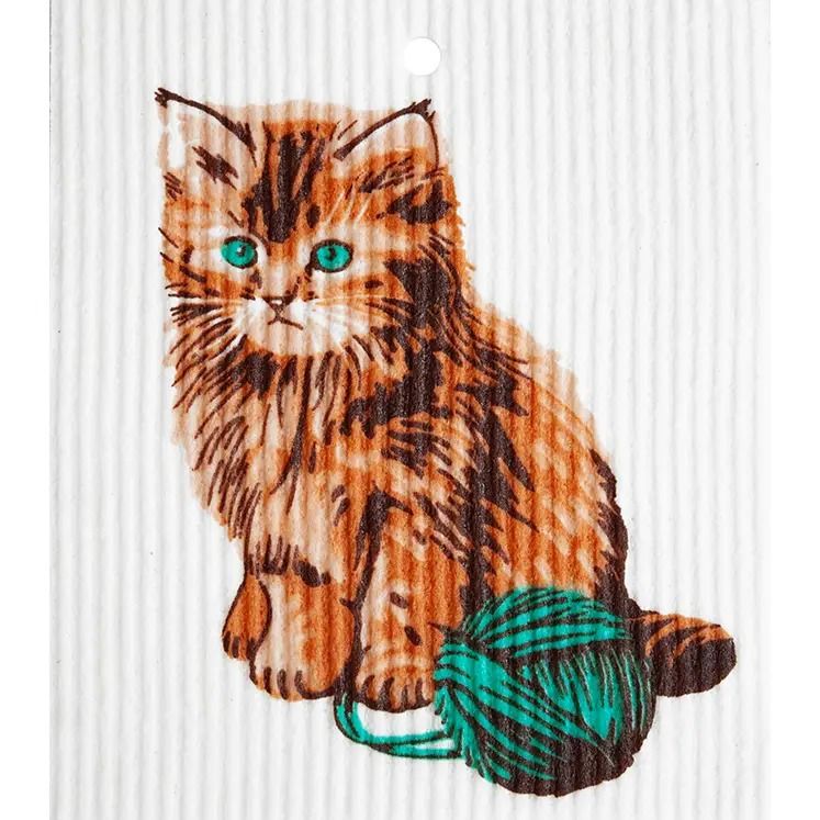 Swedish Wash Towel, Kitten with Yarn by Harry W. Smith