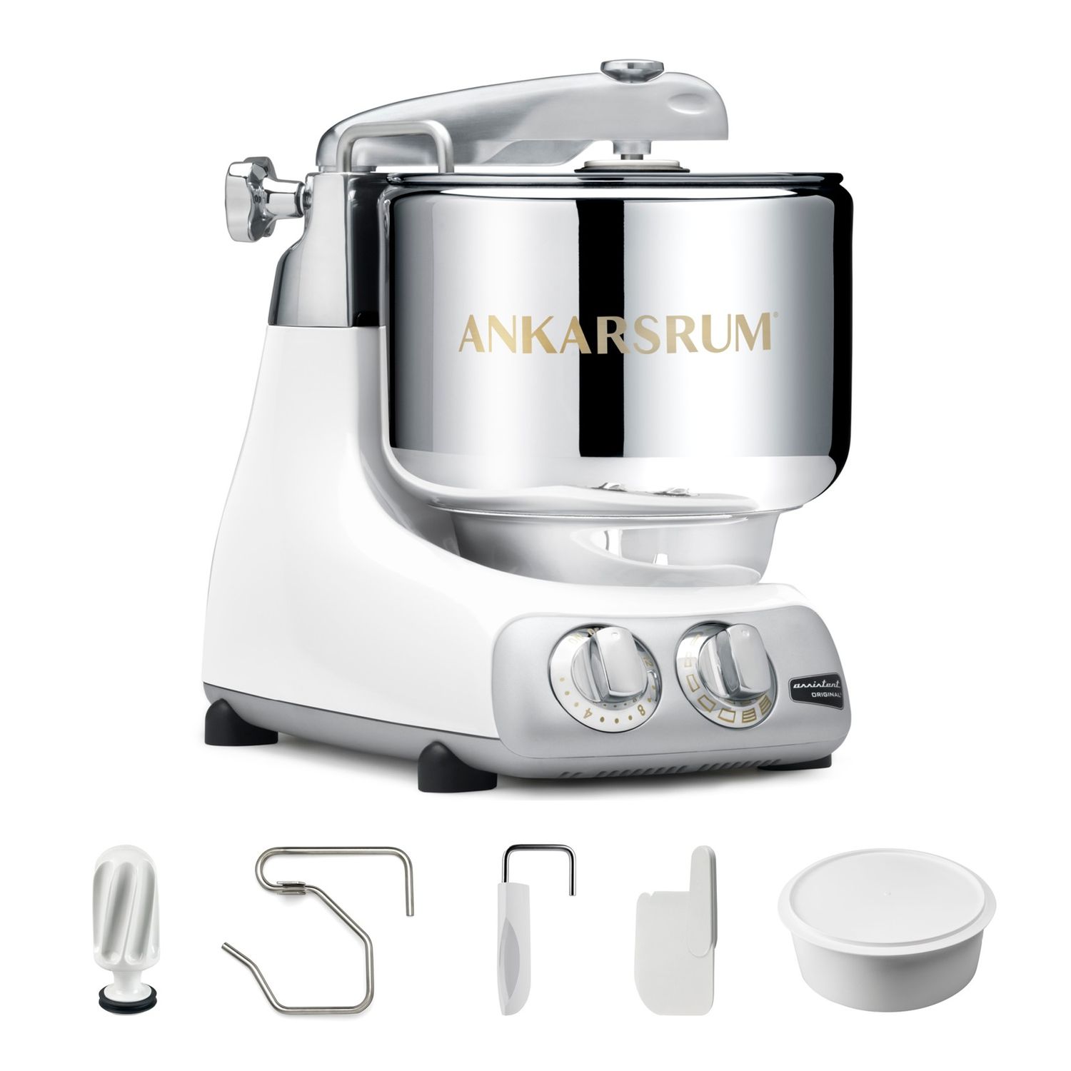 Ankarsrum Assistent® Original Stand Mixer, 7 Qt. Essential Package - Gloss White Gloss