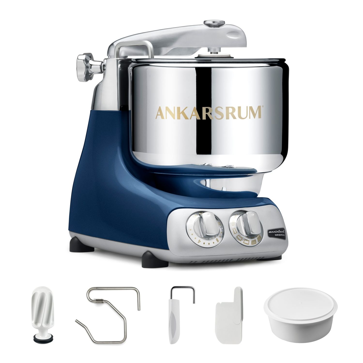 Ankarsrum Assistent® Original Stand Mixer, 7 Qt. Essential Package - Ocean Blue Metallic Gloss