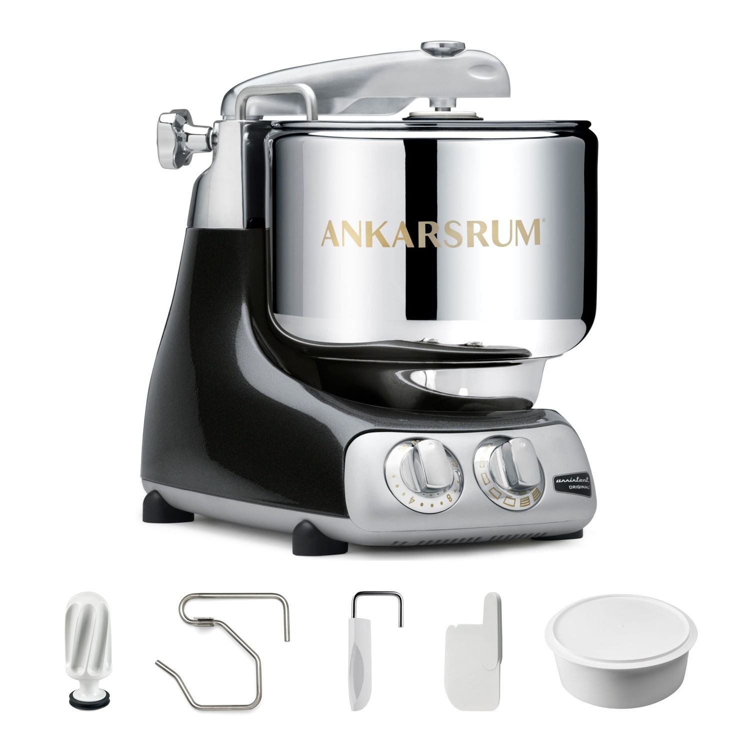 Ankarsrum Assistent® Original Stand Mixer, 7 Qt. Essential Package - Black Diamond Metallic Gloss