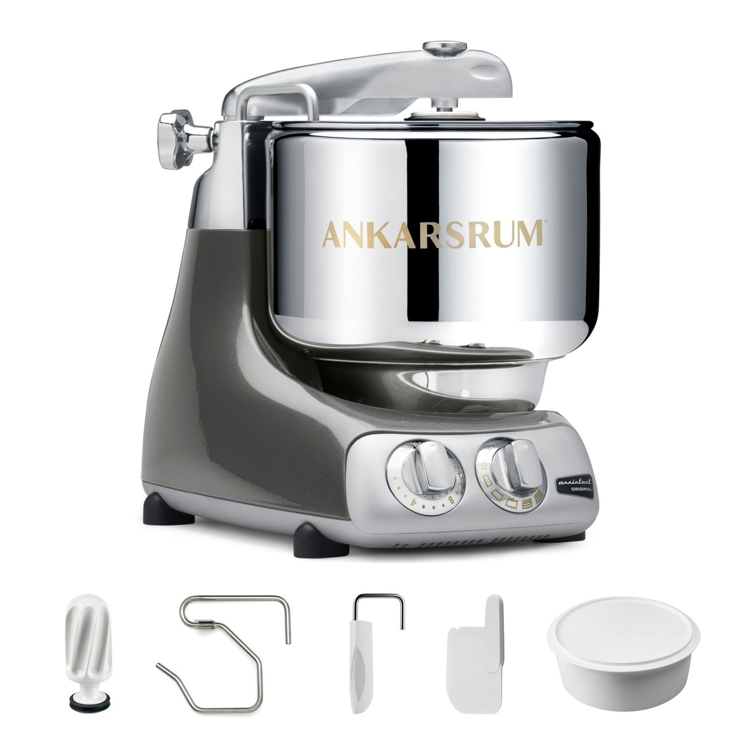Ankarsrum Assistent® Original Stand Mixer, 7 Qt. Essential Package - Black Chrome Metallic Gloss