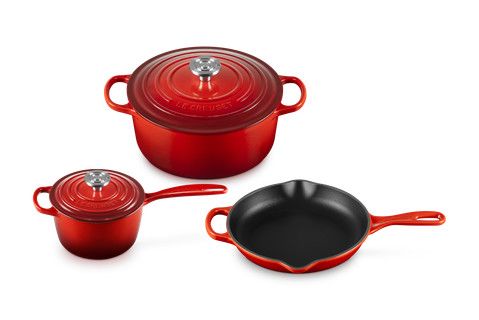 5 Piece Signature Set - Cerise (5.5 qt. Sig. RDO, 1.75 qt. Sig. Saucepan, 9" Sig. Skillet) | Le Creuset