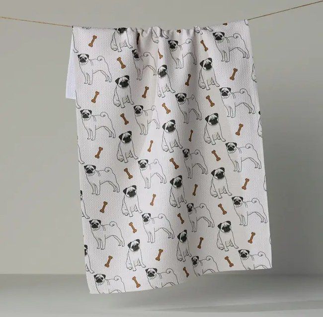 Pug Club Tea Towel - fawn