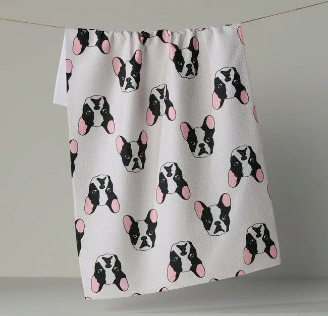 Frenchie Faces Tea Towel - vanilla