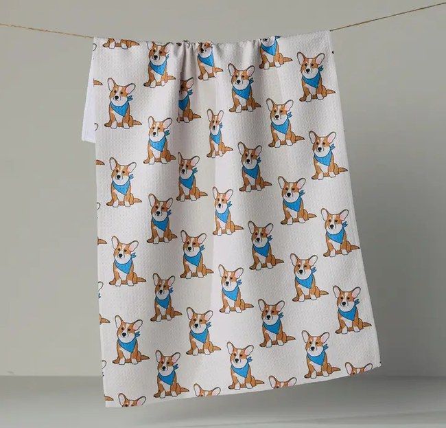 Corgi Pals Tea Towel - pink-1