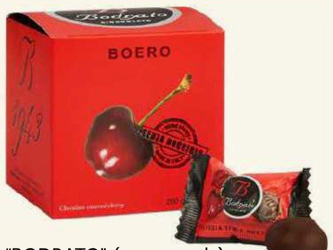 Dark Chocolate Grappa Dipped Pitted Boeri Cherries, in box. Contain 1.8% alcohol