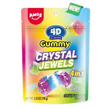 Amos 4D Gummy Crystal Jewels Crunchy Outside, 3.53oz Bag, 12ct