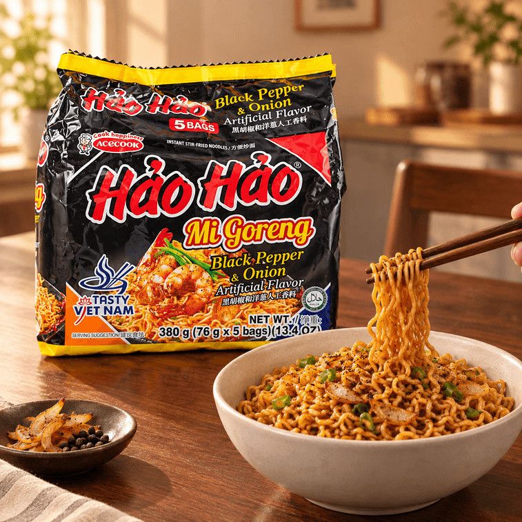 Hao Hao Mi Goreng, Black Pepper &amp; Onion Flavor, Single Pack