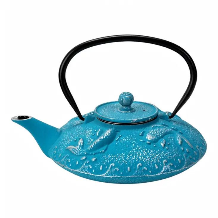 Blue Koi Fish Design 27oz Cast Iron Tea Pot (1/8)