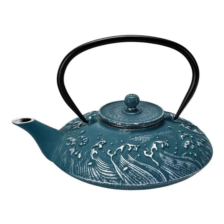 Royal Blue Waves 27oz Cast Iron Tea Pot (1/8)