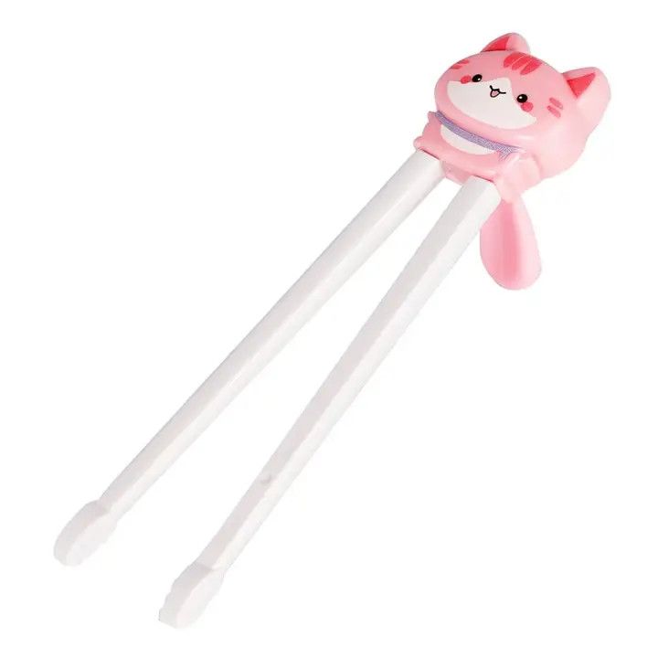 Pink Cat Training Chopsticks Plastic With Finger Guide (6/144)