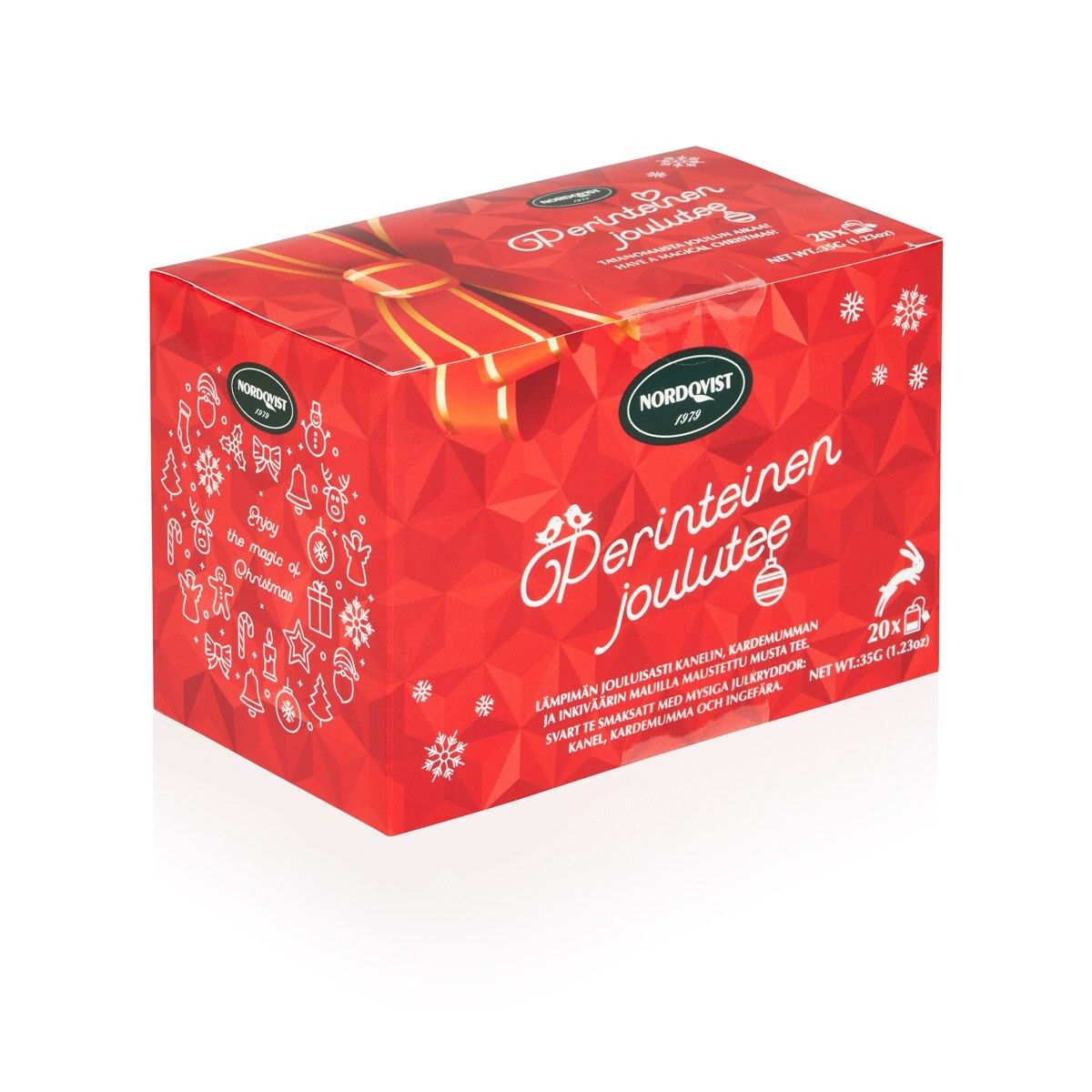 Traditional Christmas Cinnamon, Cardamom and Ginger Flavored Black Tea Bags 20/pc Box