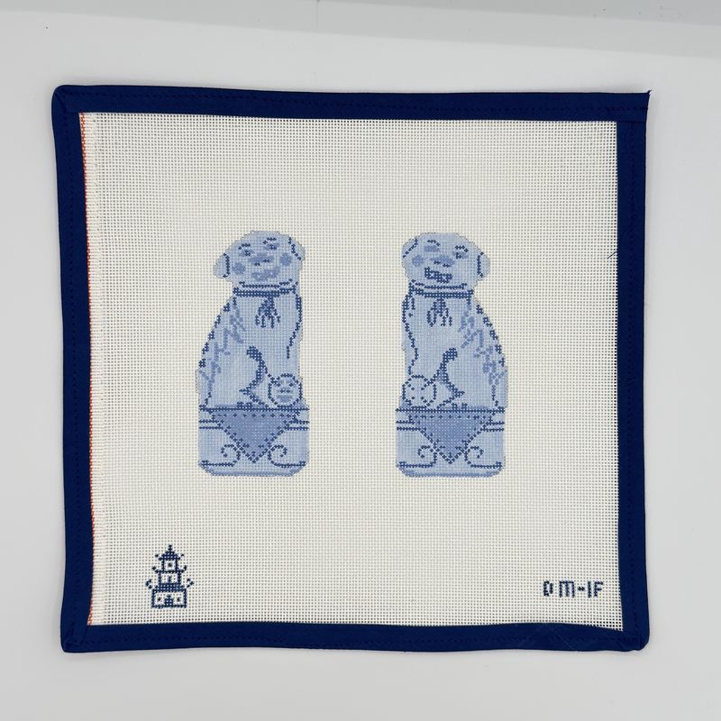 2- Sided Blue Porcelain Dogs