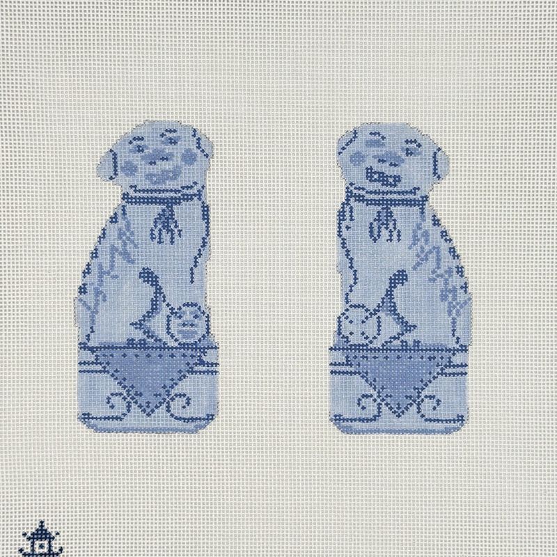2- Sided Blue Porcelain Dogs