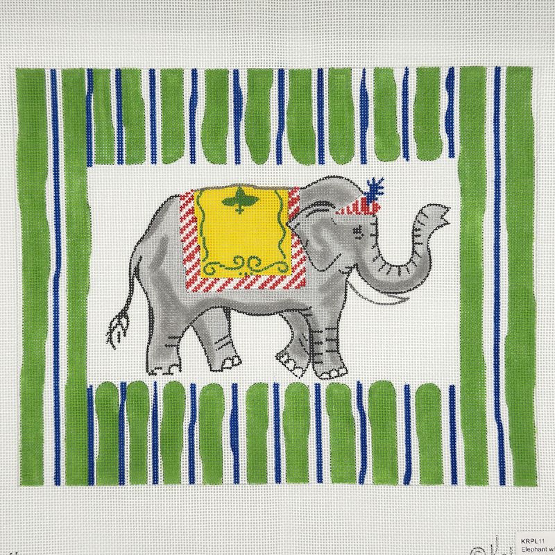Elephant with Blue &amp; Green Stripes
