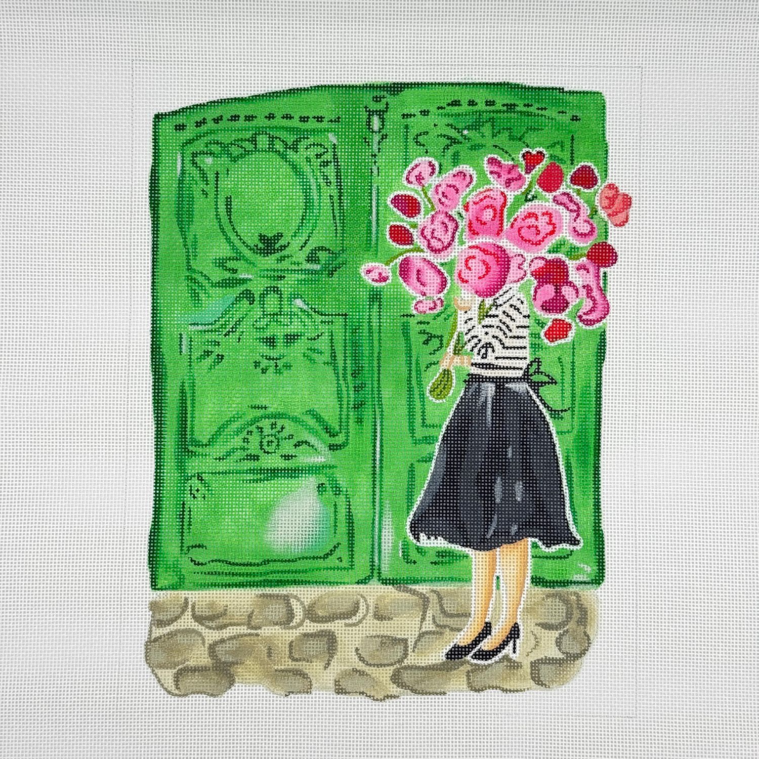 Mlle. w/Pink Flowers &amp; Green Door