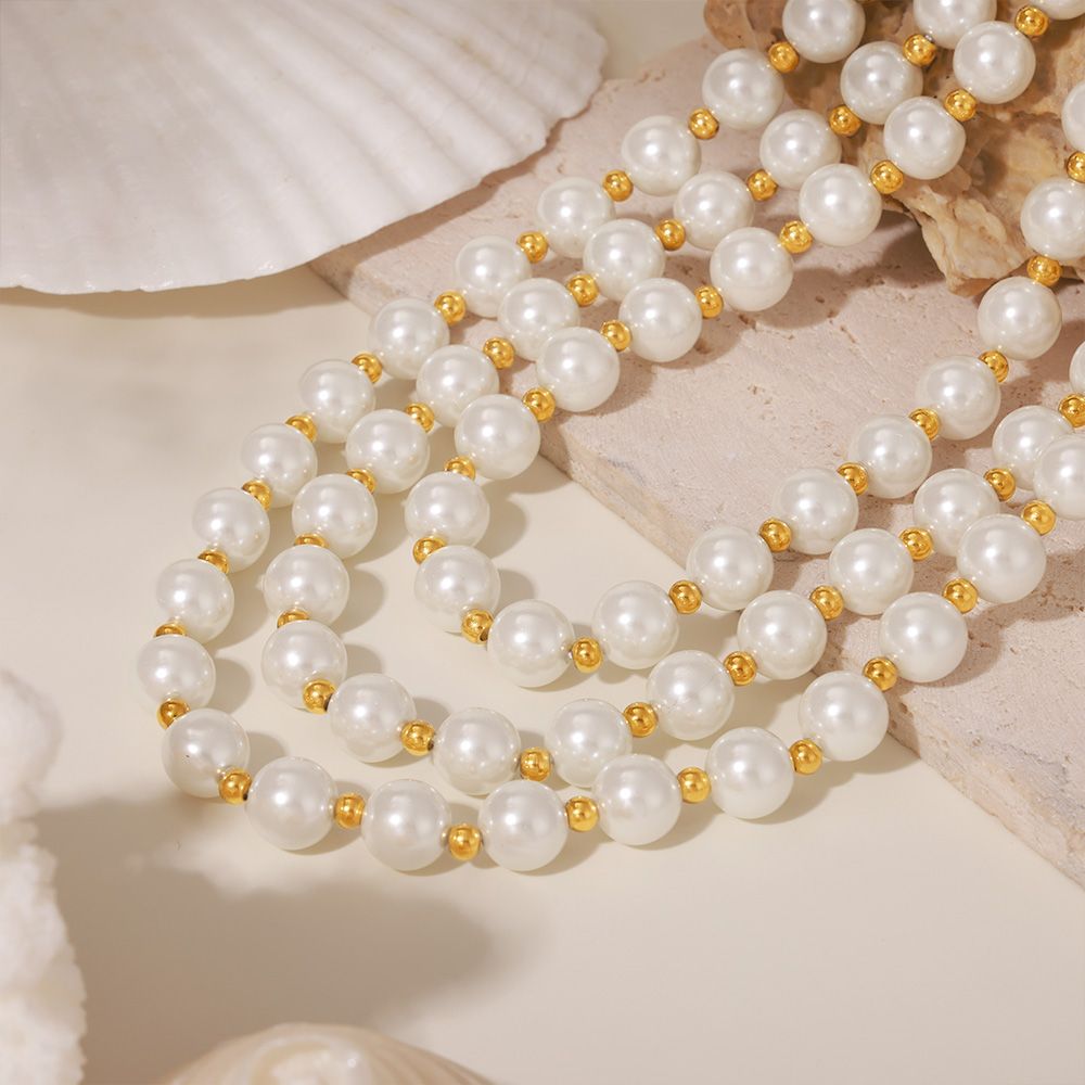 Necklace for Women No Fade Clavicle Chain 12mm White Shell Beaded Stainless Steel Charm Female Jewelry Gift