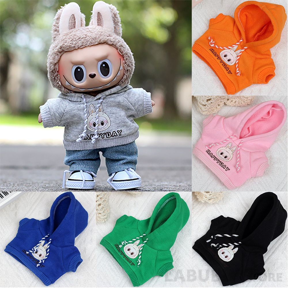 17cm Labubu Outfit Clothes Hoody Jeans Leisure Sports Set Kawaii Decor Ropa Labubu Accessories Doll Little Clothes
