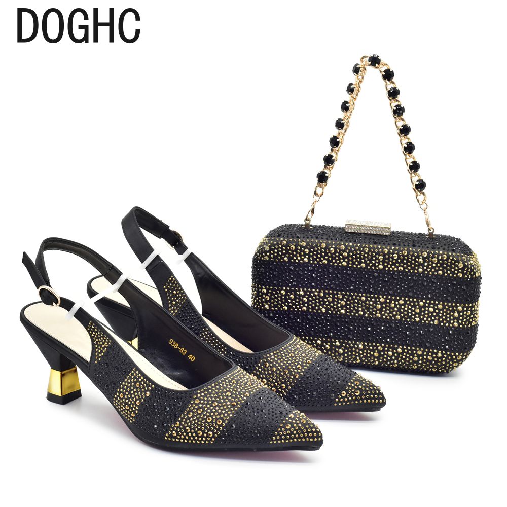 Shoe and Bags Set for Wedding Women Shoes and Bags To Match Set with Rhinestone Italy Lady Pumps Women Shoes Luxury