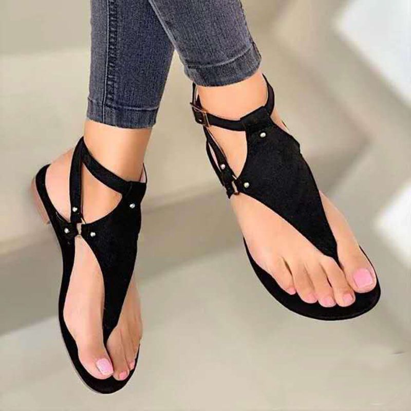 Summer Women Sandals Flats Slippers Pu Leather Flip Flops Belt Buckle Female Shoes Roman Fashion Women&#39;s Sandals Zapatos Mujer