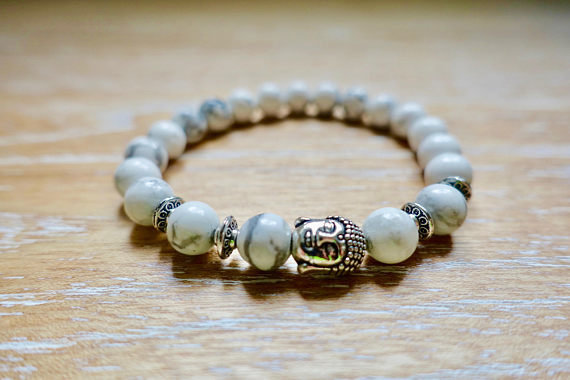 Inspiring Peace Silver Buddha Bracelet | White Turquoise