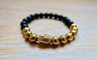 Stability Golden Buddha Bracelet | Black Onyx Matte + Golden Hematite