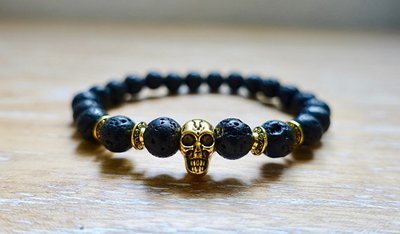 Cycle of Life Golden Skull Aromatherapy Bracelet | Lava Stone