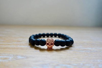 Cycle of Life Rose Gold Skull Bracelet | Black Onyx Matte