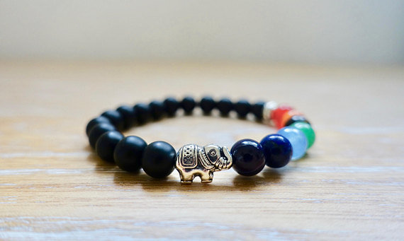 Self Control &amp; Intuition Elephant 7 Chakras Bracelet | Lava Stone