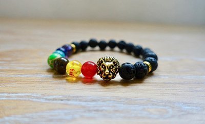 Lion 7 Chakras Bracelet | Lava Stone