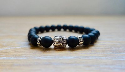 Self Control &amp; Intuition Silver Buddha Bracelet| Black Onyx Matte