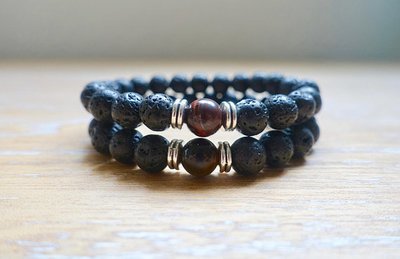 His &amp; Hers Will-Power Aromatherapy  Bracelet | Lava Stone + Yellow &amp; Red Tiger Eye